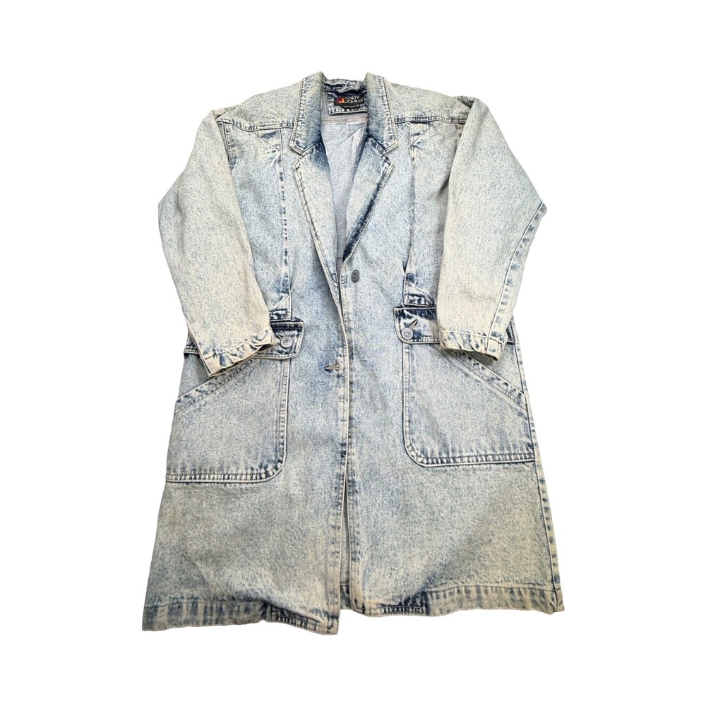 Andy Johns Denim Coat Womens M Light Acid Wash Vintage 90s Cotton Workwear